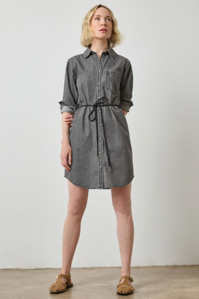 Denim Button Down Shirt Dress Grey Denim / X-Small